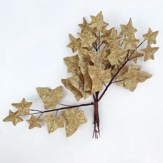 6 Gold Glitter Ivy Branches ~ 7-1/2" Long